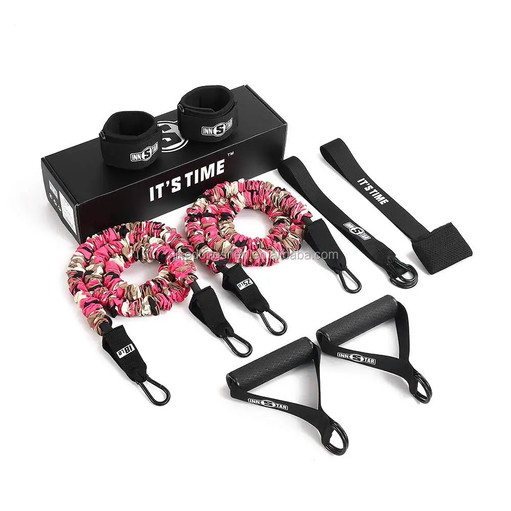 INNSTAR Custom Printed Gym Elastic Stretch Resistance Band Set Fitness Pink