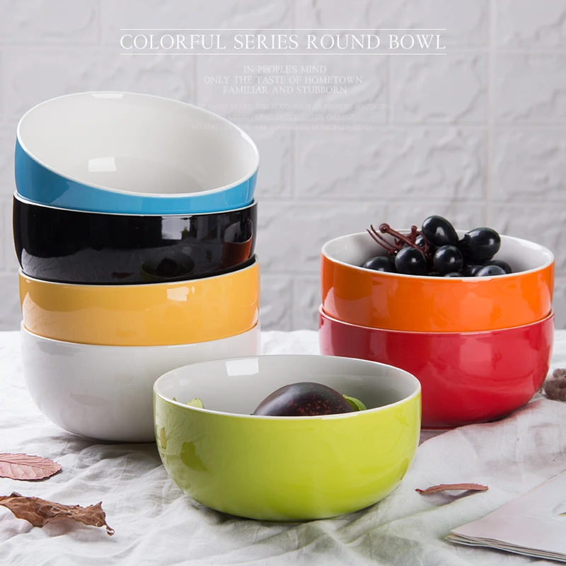 Chinese styleporcelain round glazed 7 colors home ceramic rice/noddle/soup 600ml bowls