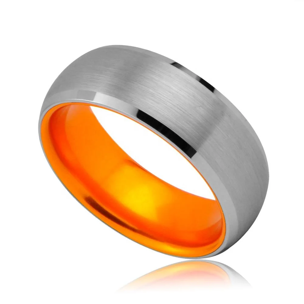 
Dome Brushed Orange Aluminium Tungsten Rings Jewelry 