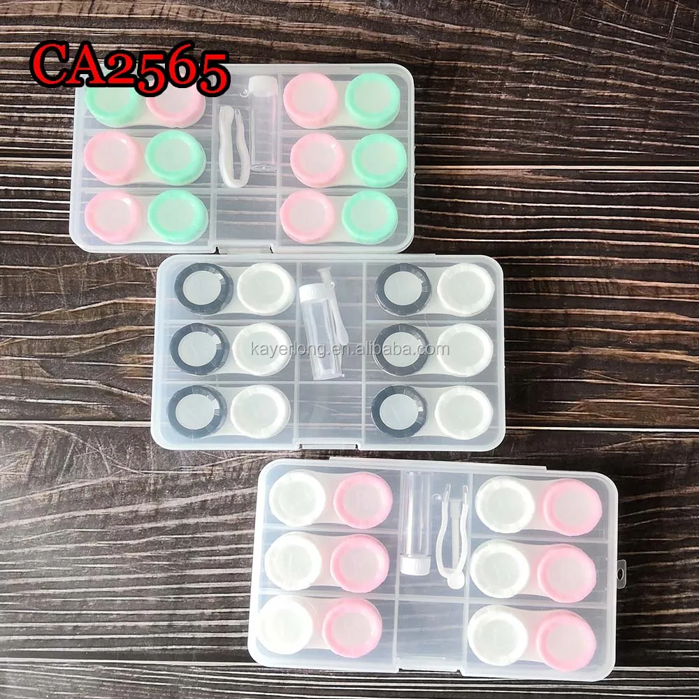 contact lens case 6 pcs macaron 2 colors cap with window small dualbox with pp saving box