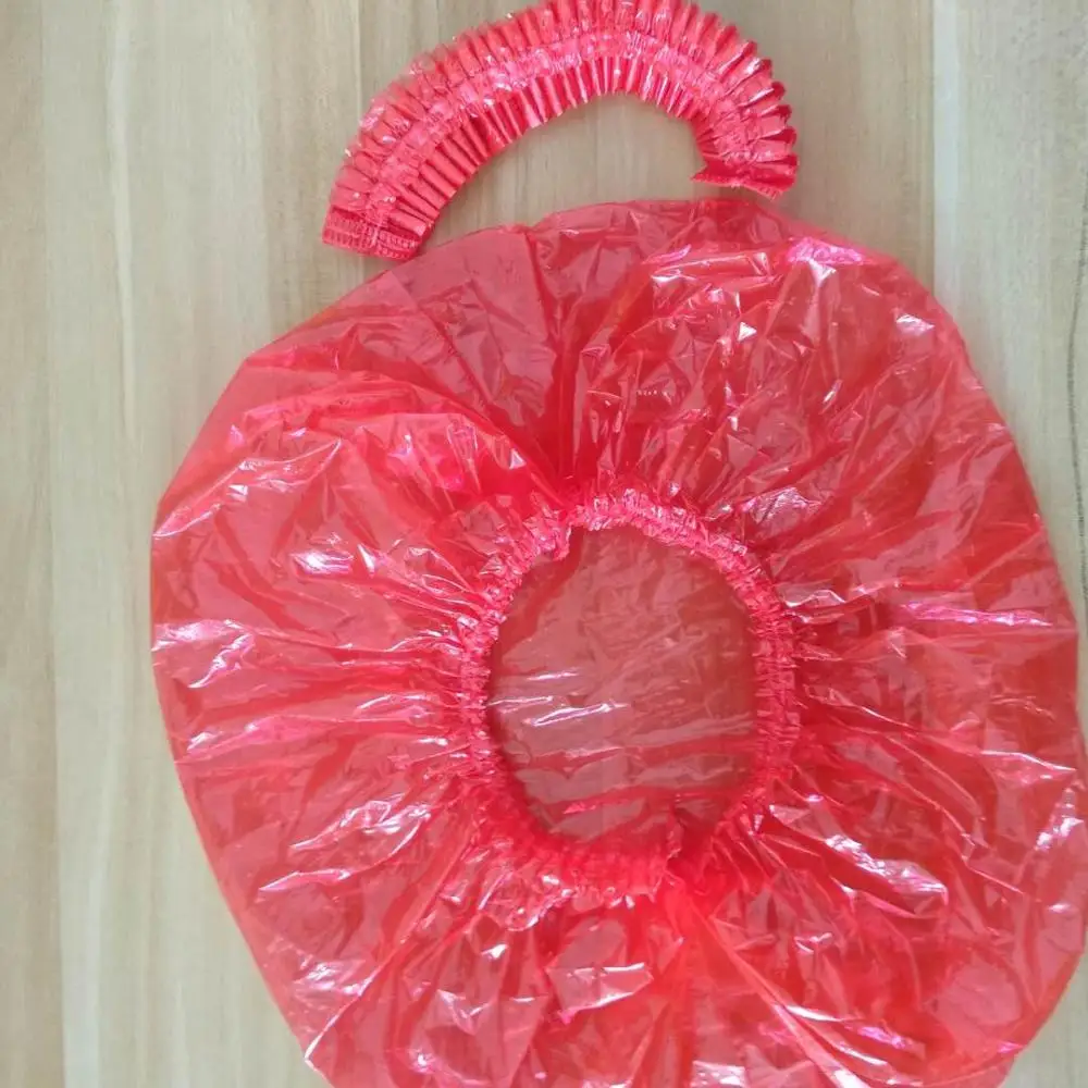 
Disposable Waterproof Plastic Pe Shower Bath Cap Transparent Clear Hotel Bathroom White Strip Clip Head Cover 