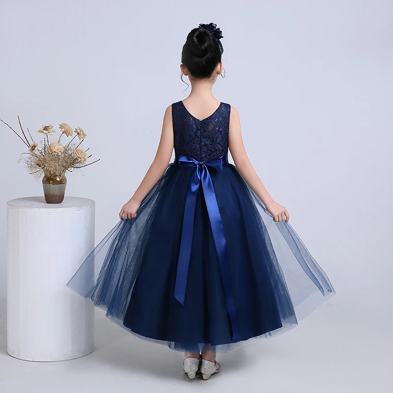 Boutique Girls Ball Gown Children Formal Dress Wedding Party Baby Short Sleeve Lace Bridesmaid Long Dresses