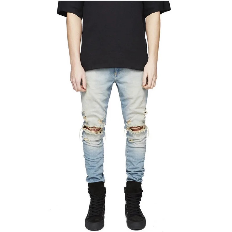 
Streetwear Men Distressed Skinny Ripped Denim Jeans 