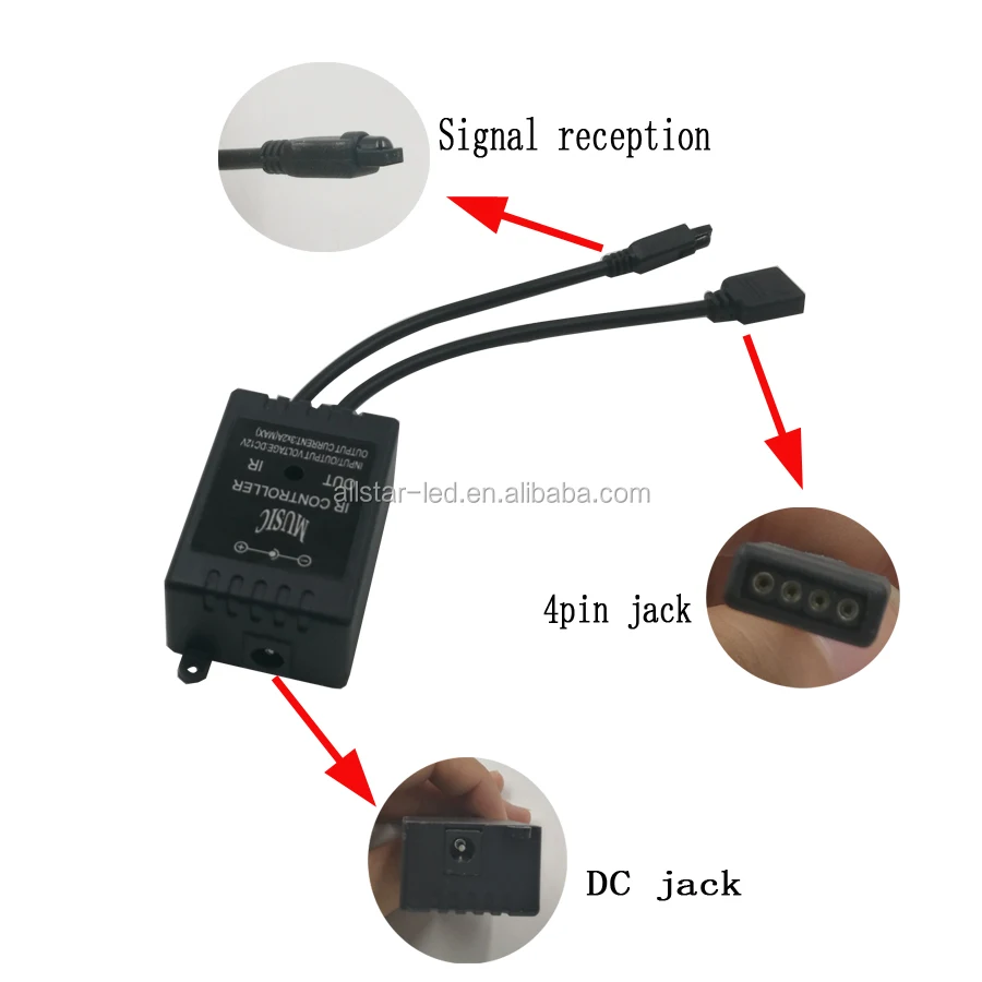 Music controller Audio sound sensitive for LED RGB Strip with 20keys IR remote for led DC12v Black