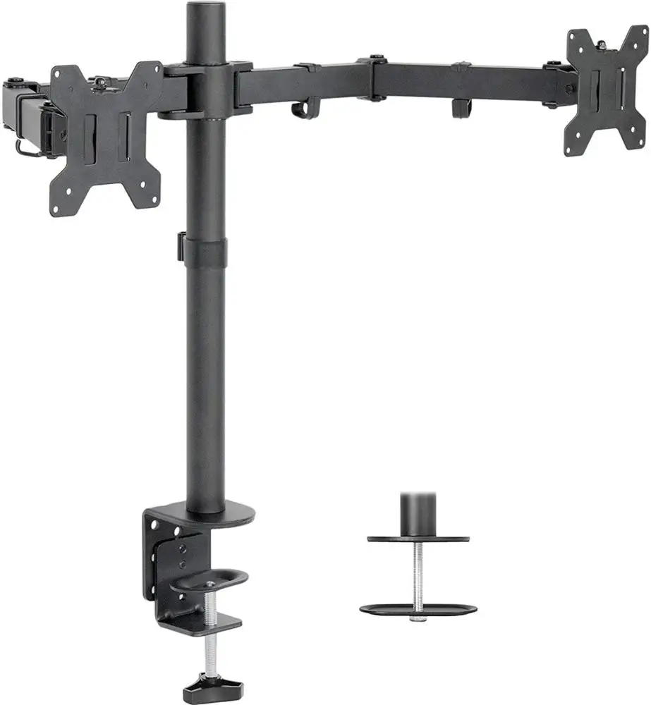 
Dual LCD LED Monitor Desk Mount Stand with C-clamp and Bolt-Through Grommet Options 