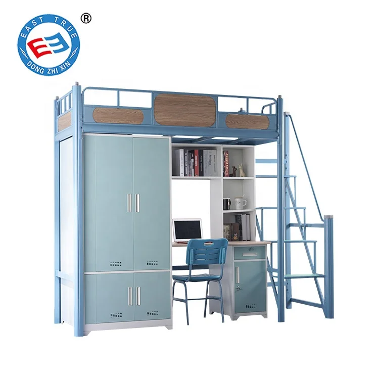 school furniture Metal frame bunk bed with table and  wardrobe/ metal bunk  dormitory bed