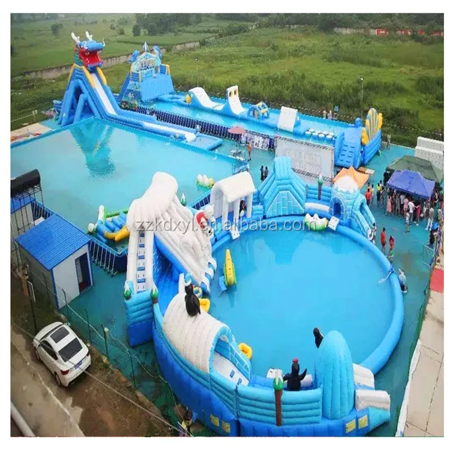 Export to malaysia ice and snow world theme inflatable water slide with pool for kids and adults, inflatable water park for sale