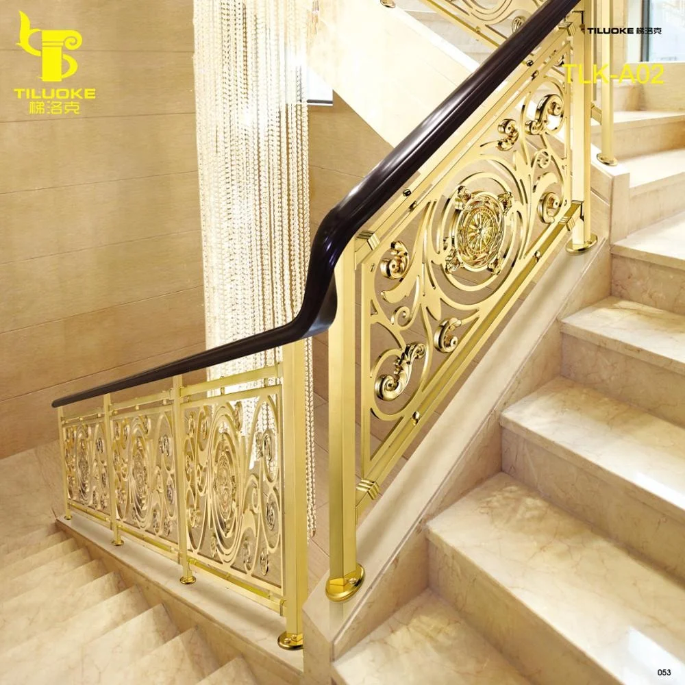 Luxury villa staircase handrail design brass material gold plated indoor decorative stair railings