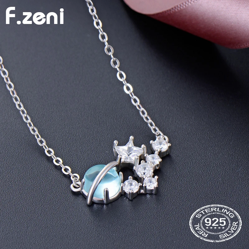 Dainty women jewelry astrology star saturn shape 925 Sterling silver planet necklace