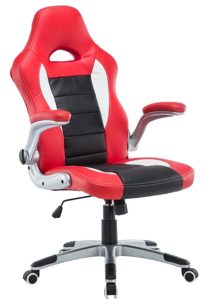 
Ergonomic Adjustable Gaming Chair, High-Back PU Leather Swivel Executive Office Chair with Flip-up Arms White 