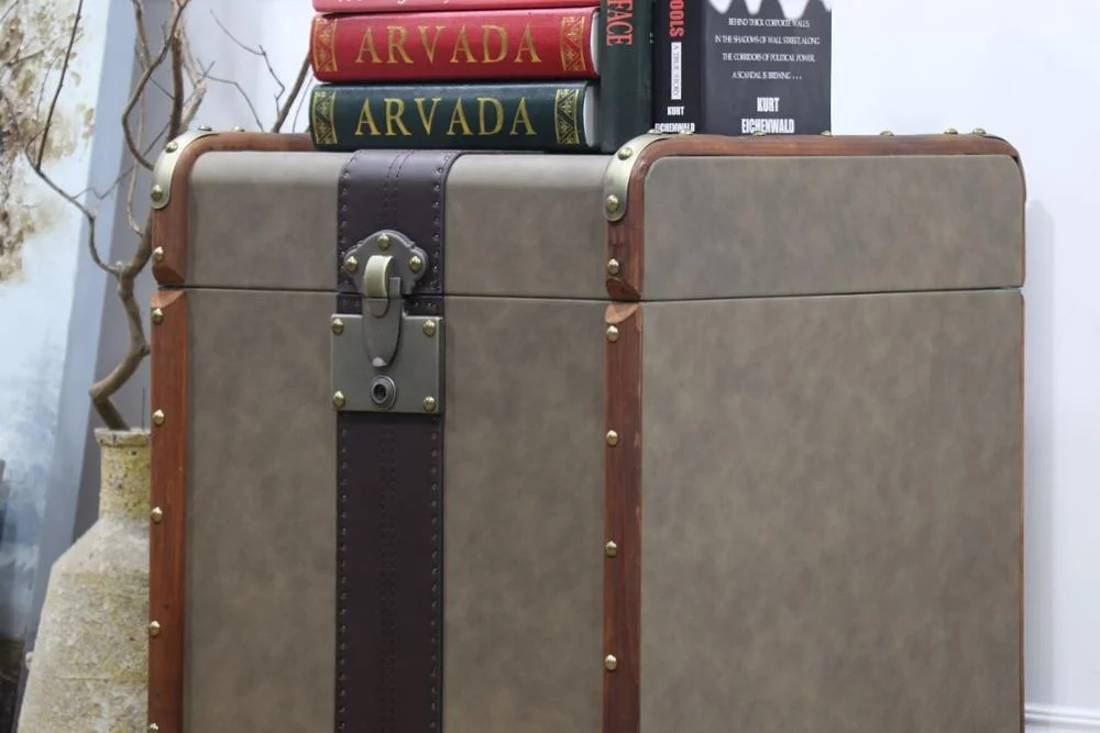 vintage PU exterior aviator range side table with wooden trimed