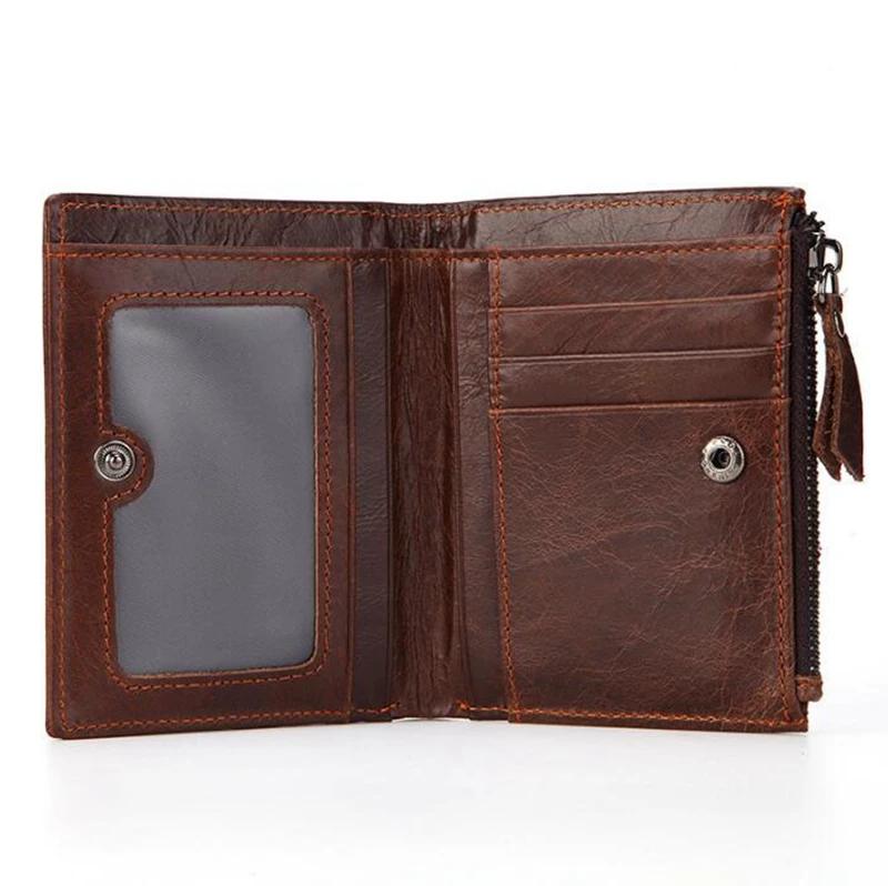 
Dreamtop DTE502 front zipper pocket brown leather wallet customized OEM vintage style short money wallet 
