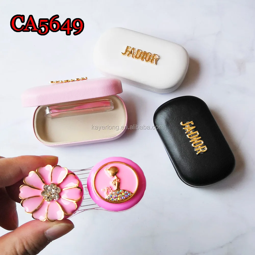contact lens case luxury diamond flower and girl deco pu cover iron travel box CA5649