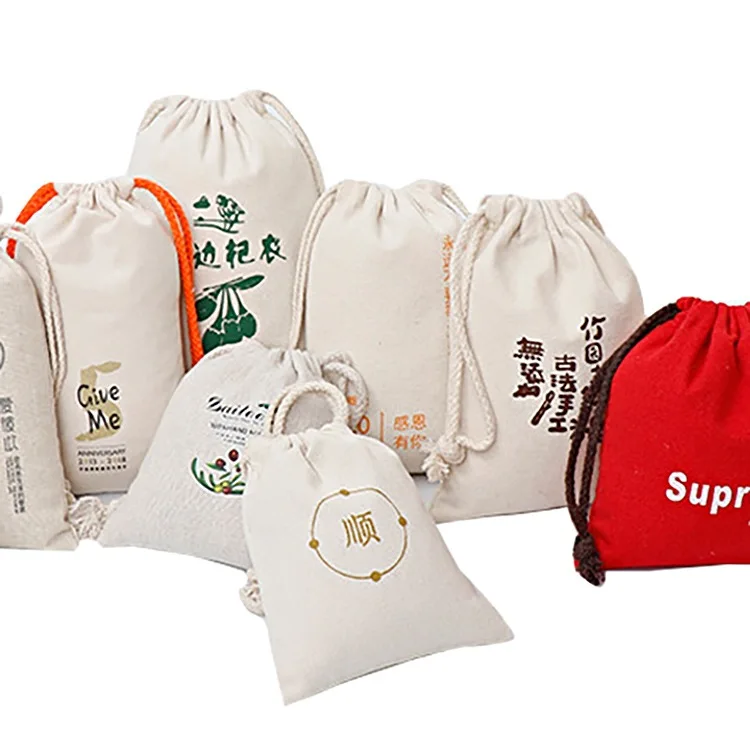 Fabric Cloth Calico Canvas Drawstring Cotton Bag with Draw String Custom Cotton Laundry Drawstring Bag with Logo