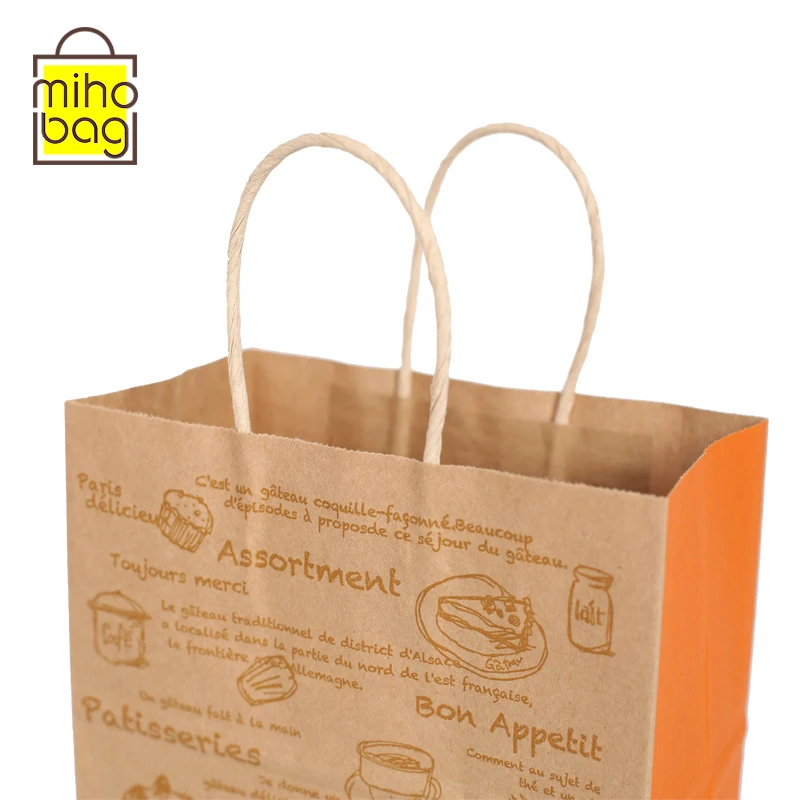 Logo Kraft Paper Packaging Bag Shopping Paper Bag Handle Bio Degradable Brown Silk Screen Printing/heat Transfer Printing Accept