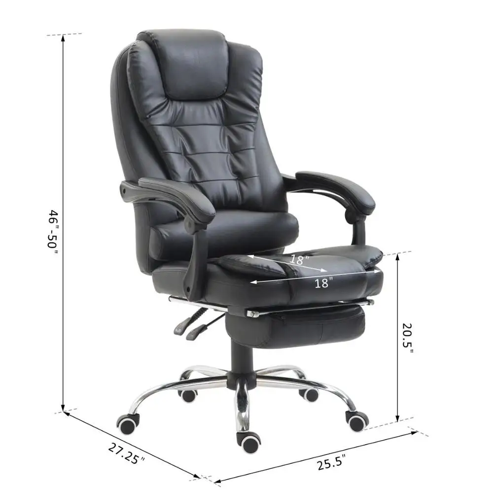 China Reclining PU Leather Executive Home Office Chair with Footrest Black