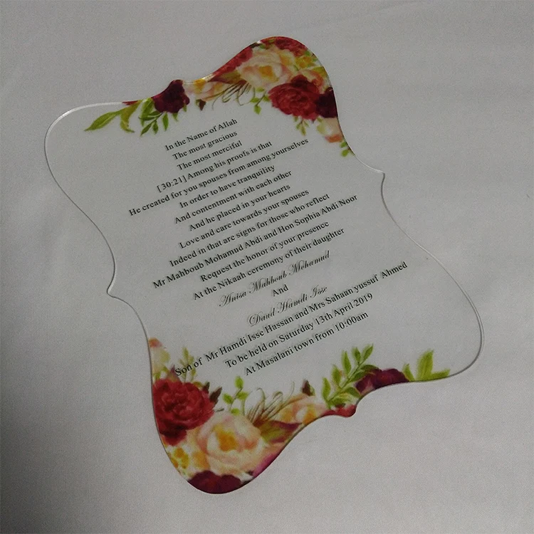 New Arrival Laser Cut Acrylic Material Acrylic Wedding Invitation Card