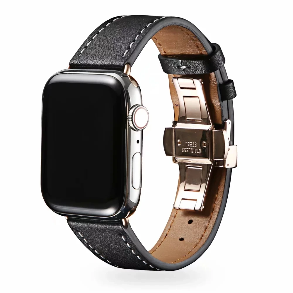 Ремешок для часов из натуральной кожи с застежкой-бабочкой Apple iWatch