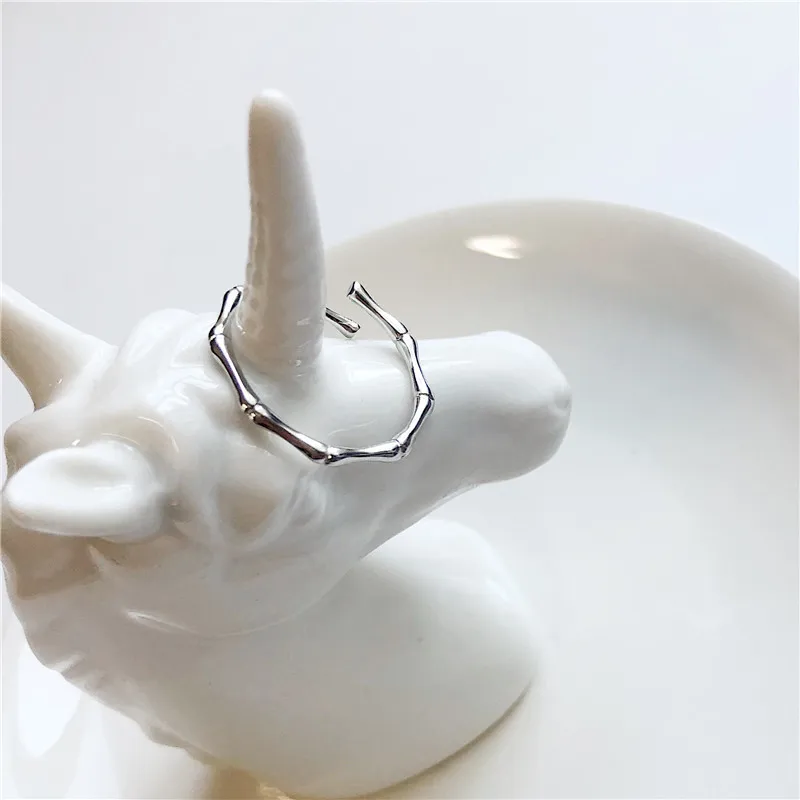 open adjustable boho bamboo ring silver bamboo band thumb minimalist gift ring stackable midi everyday dainty cute simple ring