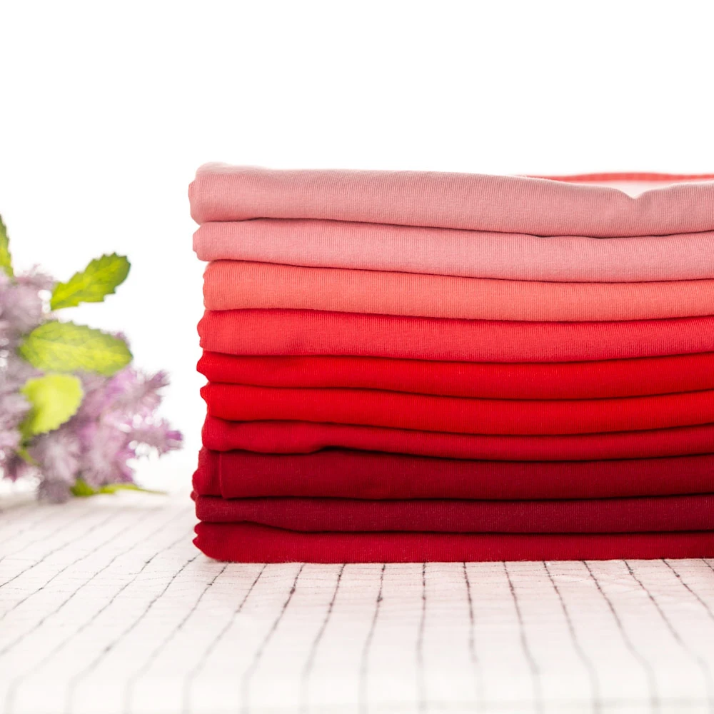 Super soft solid red knitted technics cotton lycra single jersey fabric