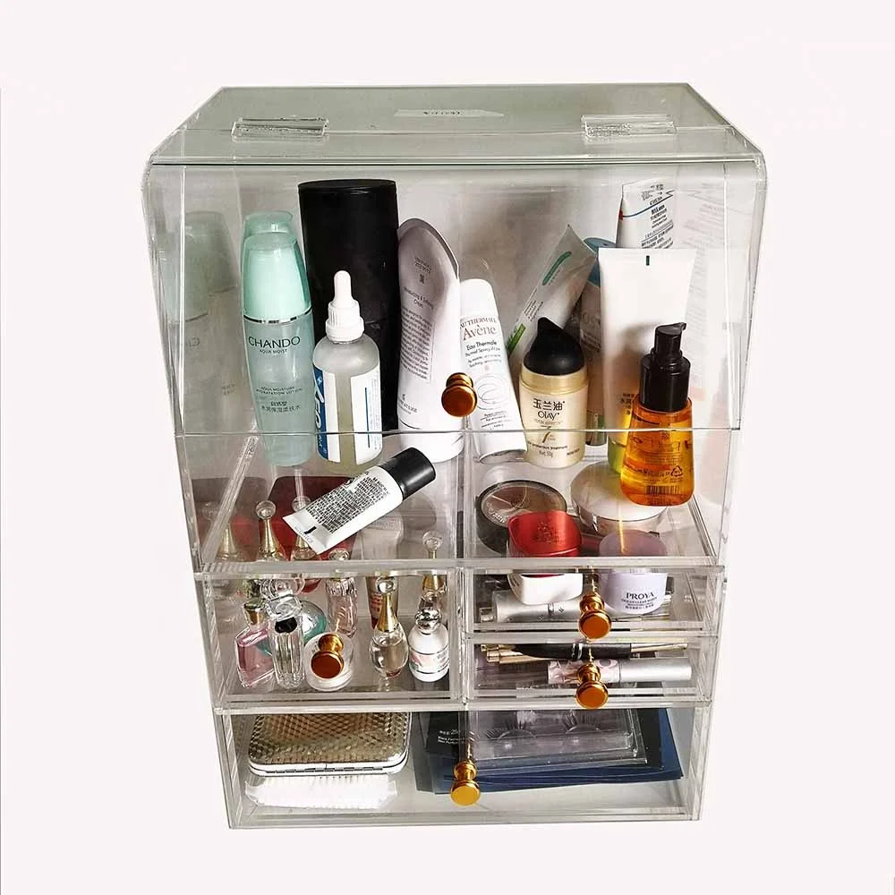 
High quality and durable 3 tier acrylic display stand beauty plexiglass cosmetic storage box 
