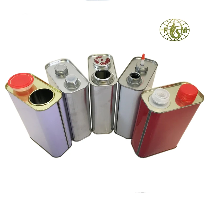 1 liter square metal tin can bottle container with plastic cap for engine oil