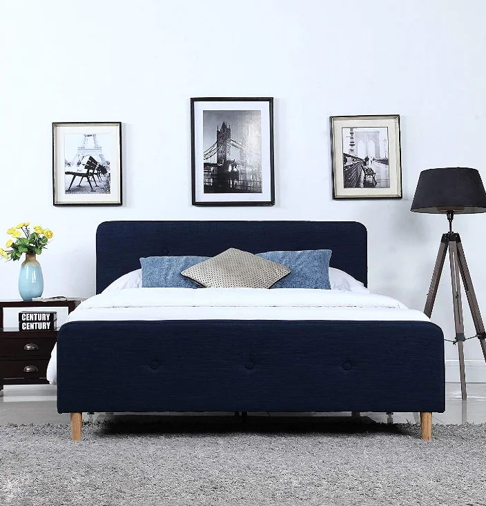 Тканевая кровать нового дизайна с деревянной стальной мебелью