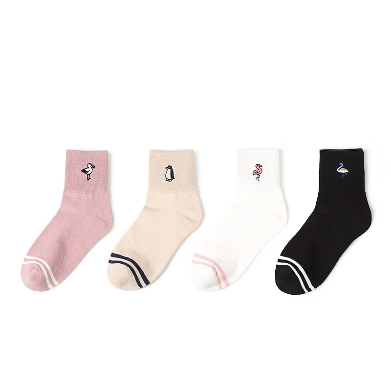 19545 school girl 6-8Y kids funny Cute embroidery LOGO low cut crew school socks