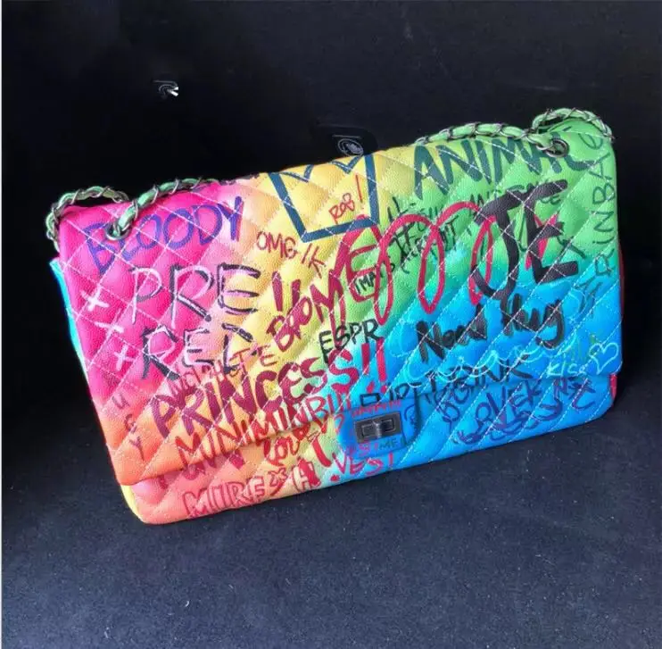 graffiti bag women Graffiti bag  rainbow bag with  big size and  pu leather  factory price shenzhen lily cheng