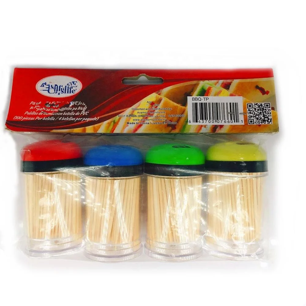 
Eco-friendly 4 PVC Jars in Set Two Sharp Ends and One Top Bamboo Skewers Toothpicks 
