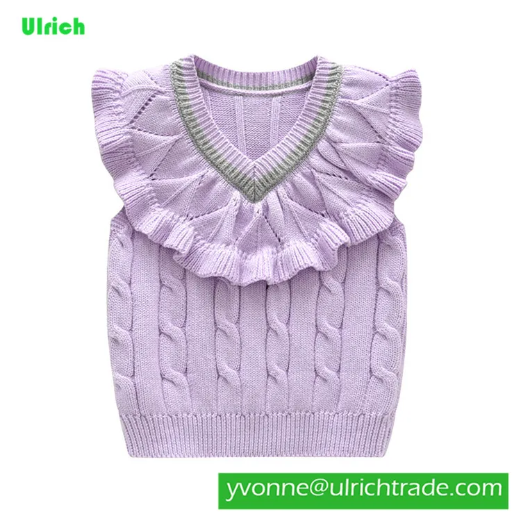 JYJY523 sleeveless baby knit vest sweater with lace collar pullover