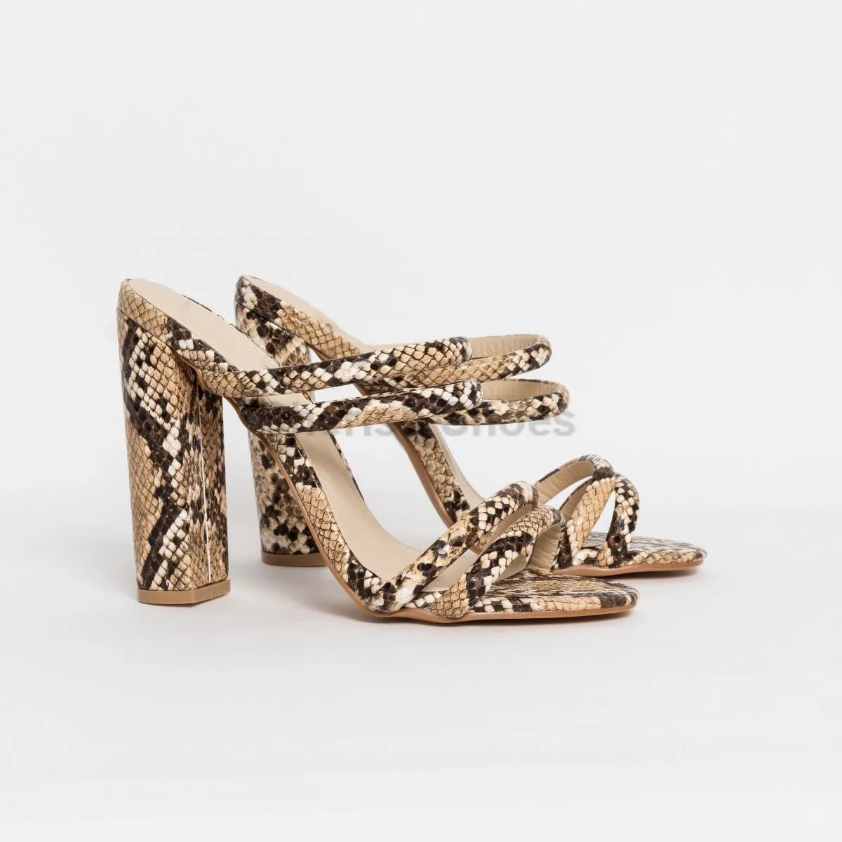 New Design Model Snake Skin Ladies Block High Heel Sandals  Summer Women Shoes Open Toe Mules With Heels