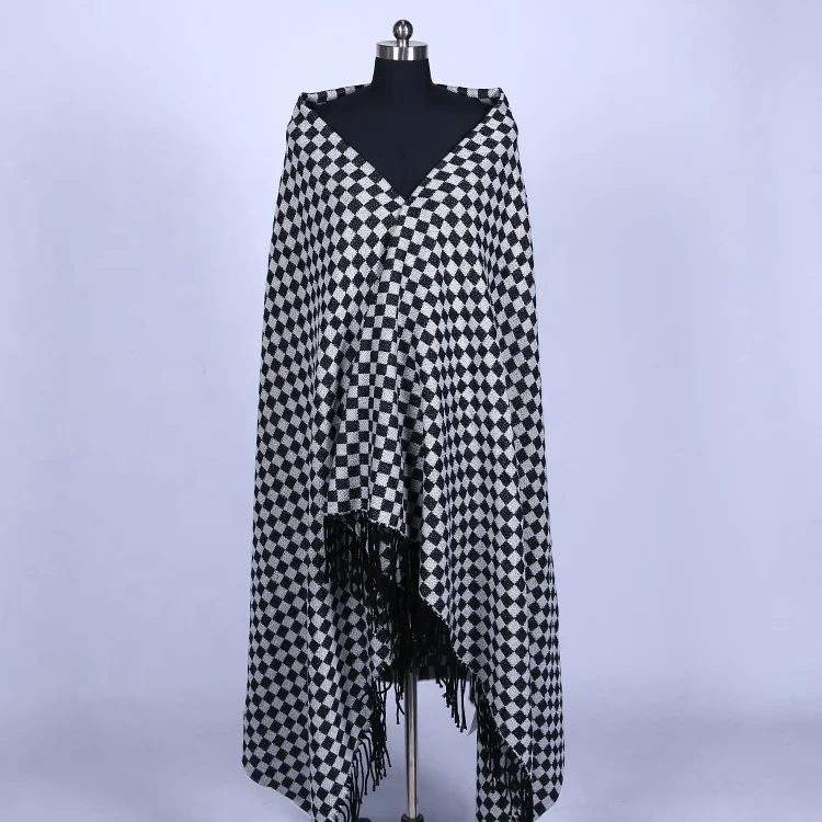 Новые акриловые черный и белый плед зимняя накидка шаль шарф
