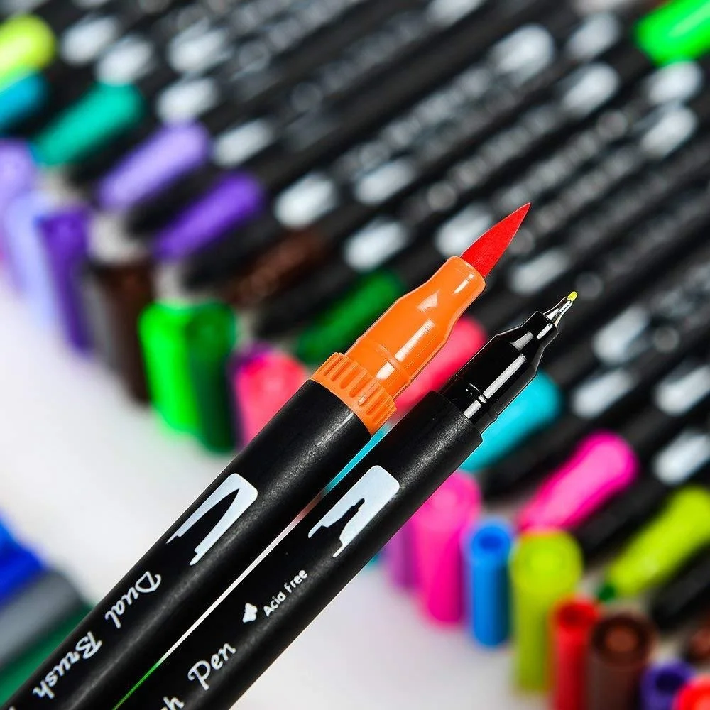 60 Colors Art Markers Dual Tips Coloring Brush Fineliner Color Pens Water Marker for Calligraphy Drawing Sketching Coloring Book