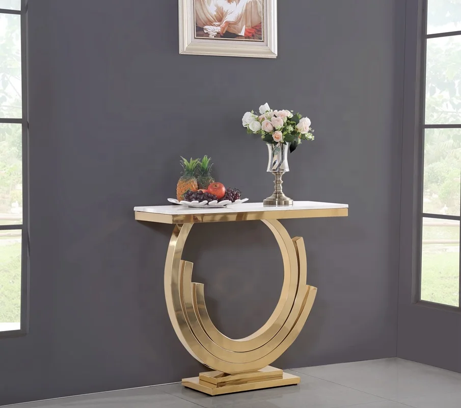 2020 New Interior Design Contemporary Luxury Furniture Gold Stainless Steel Console Side Table with Marble Top