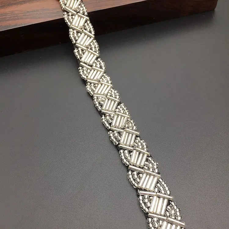 Pearl Beaded Lace Trim Mesh Lace Ribbon Fabric Clothes Decoration Wedding Dress Collar Sleeve African Lace Fabric Applique