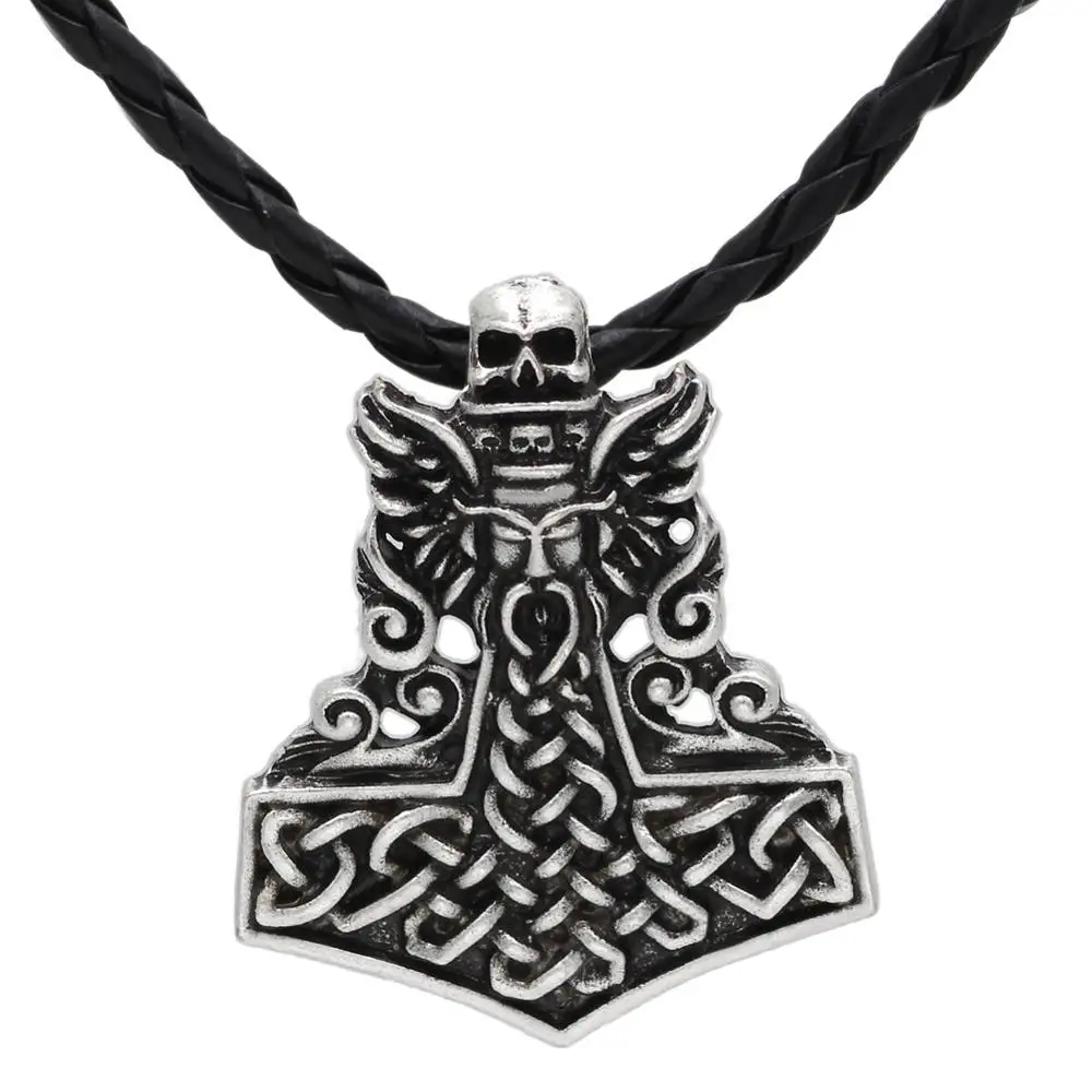 Viking Odin Knot Hammer Skull  Pendants Necklace Protect Talisman Men Jewelry