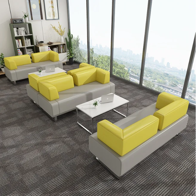 Commercial Furniture Stainless Steel Frame Cheap Leather Office Reception Room Sofa Set