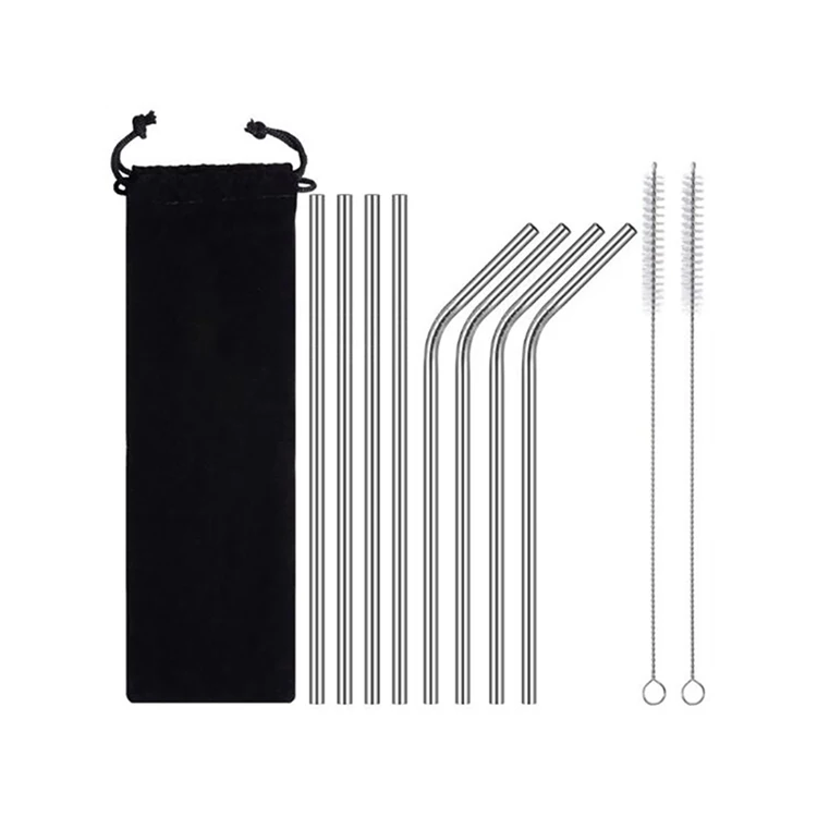 
8-Pack Stainless Steel Metal Straws with 2 Cleaning Brush - Reusable Drinking Straws For 30oz / 20oz Tumblers 