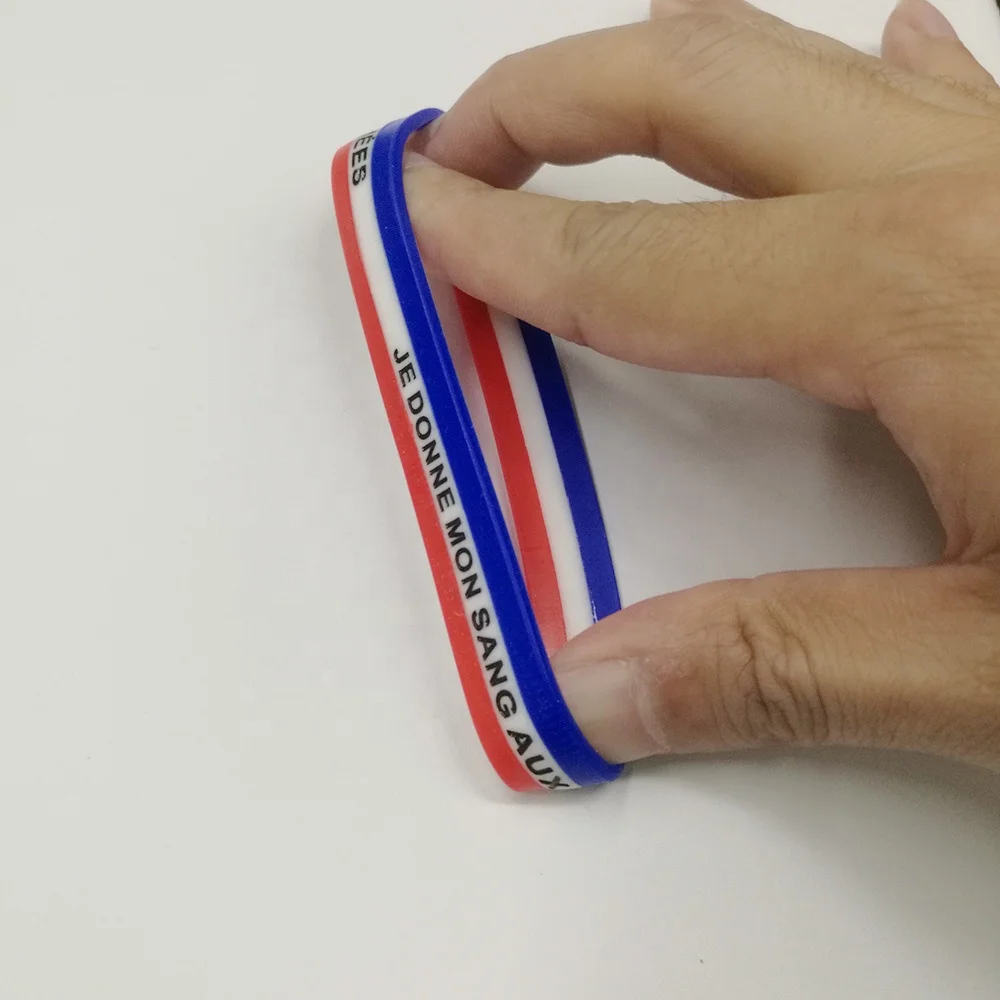 Customized Sports Ring 3 Layers Tricolors Bands Strips Rubber Wristband Country Flag Silicone Bracelet