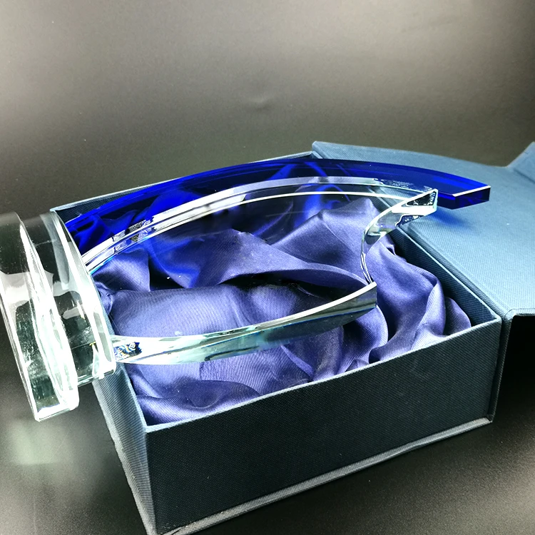 
Best sales big face bule crystal glass trophy plaque for business gift 