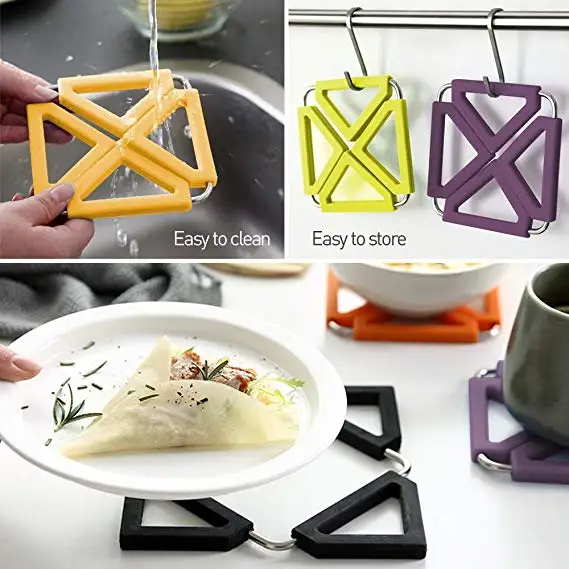 Kitchen Heat ResistantTable Dish Mat/ Silicone Insulated Hot Pads  Foldable silicone trivet mat heat resistant pot holder
