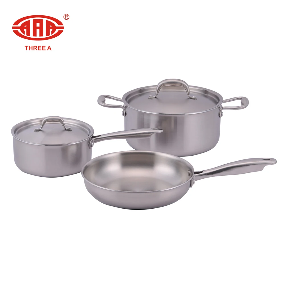 Three a stainless steel cookware 3-ply clad with encapsulated base 5pcs set