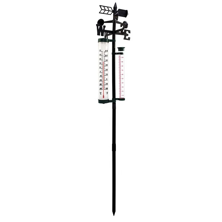Cheap PP+PS+Iron Material weather vane wetter station wind vane with thermometer & rain gauge and wind wind indicator