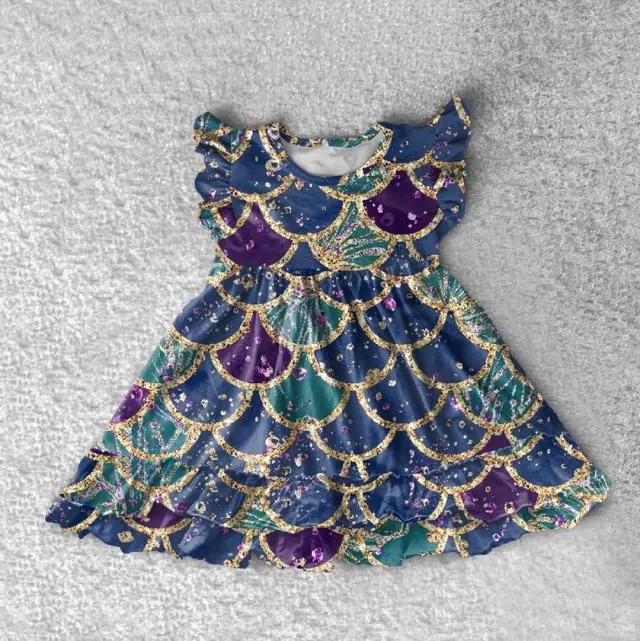 
2019 summer qingli milk silk coral printed flutter wholesale girls party dress pearl kids baby girl dresses 