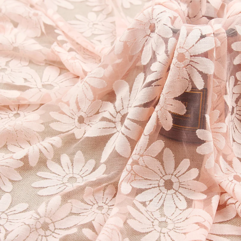 
Wholesale cheap fashion light transparent flowers pink burnt fabric for women 