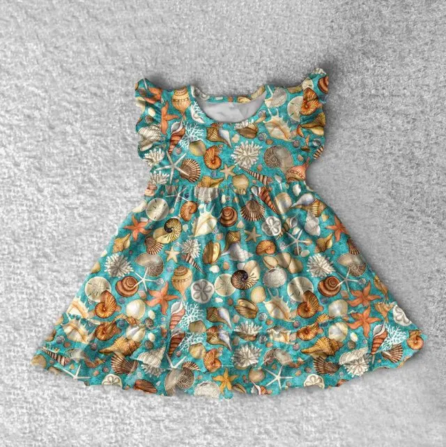 
2019 summer qingli milk silk coral printed flutter wholesale girls party dress pearl kids baby girl dresses 
