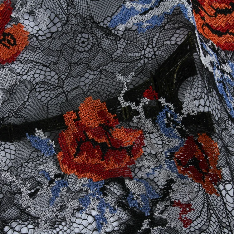 Fabric in Rolls New Fashion Useful Multi Color Elegant Embroidered Rose Lace with Embroidery Customized Color Knitted 1 Yards