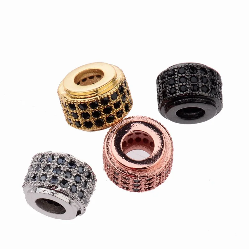 Micro pave spacers black diamond wheel beads zircon micro-inlaid zircon bracelet necklace jewelry accessories