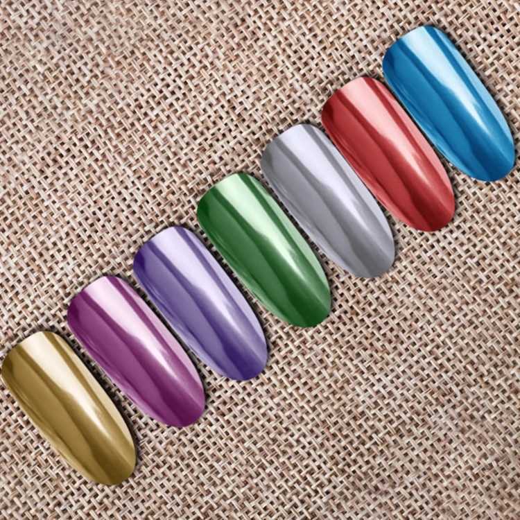 Hot sale 7 colors magic metallic mirror effect nail art powder chrome mirror nails pigment powder